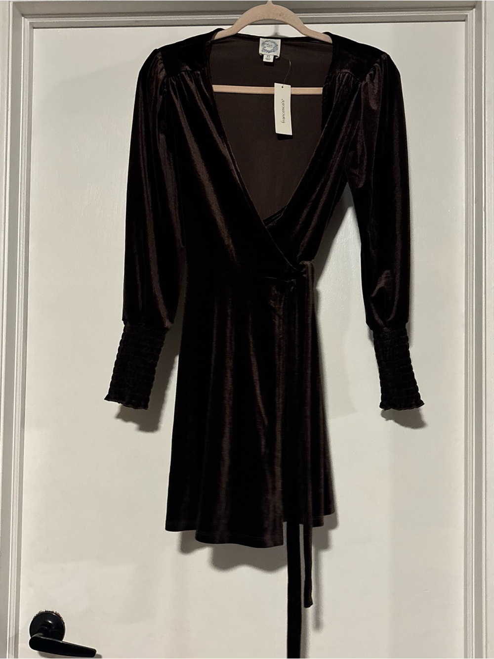 Blue Rain Dark Brown Velvet Long-Sleeve Wrap Dress